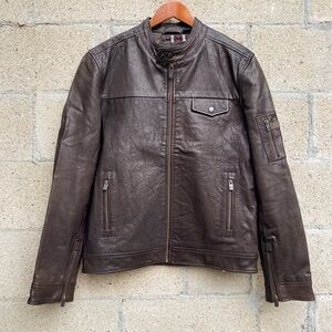 Ben Sherman Leather Jacket  - Brown Chocolate - NICE - Size L